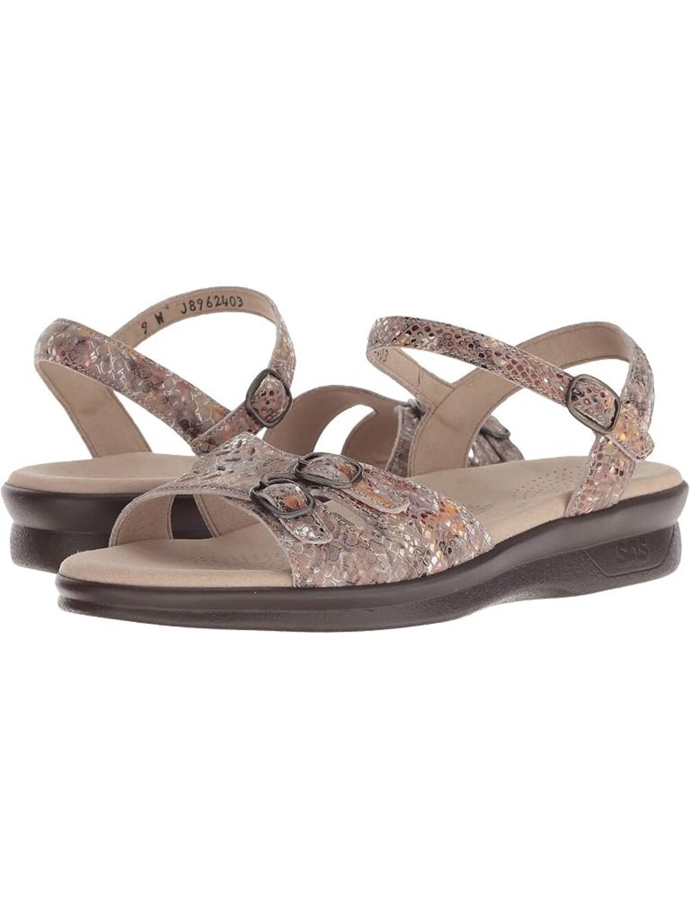 SAS Duo Adjustable Comfort Sandals Women's Size 12W Multi/Snake Taupe